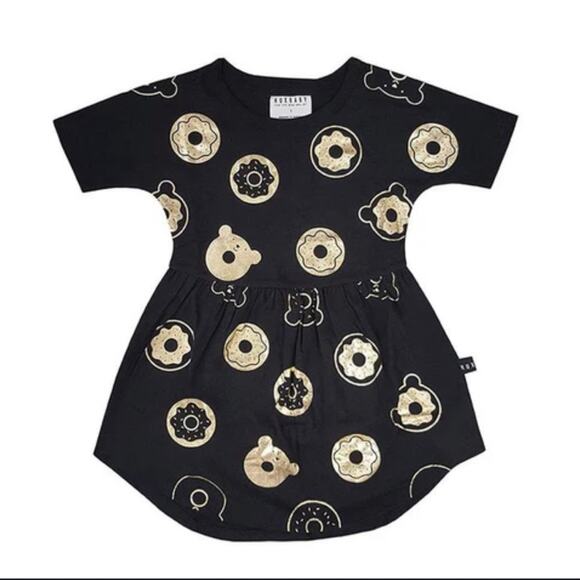 Huxbaby Other - Huxbaby Lucky Lox Black and Gold Casual Cotton Knit Doughnut Dress Girl’s Size 4